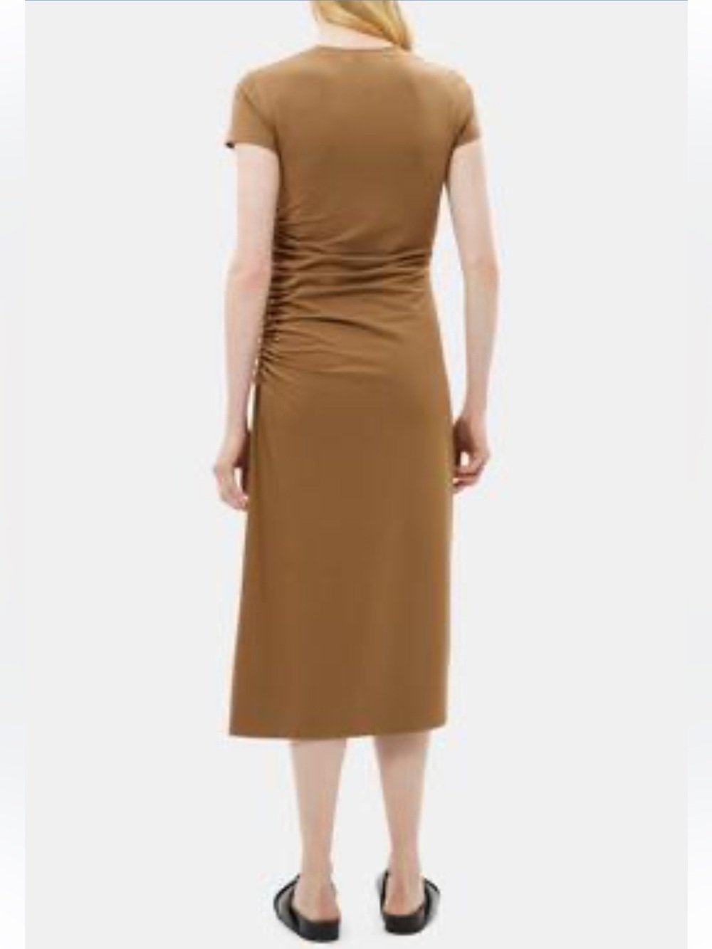 Theory shirred tee dress in stretch modal cotton Fawn